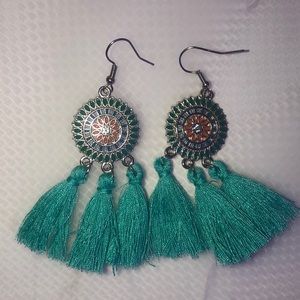 Multi-color tassel drop earrings